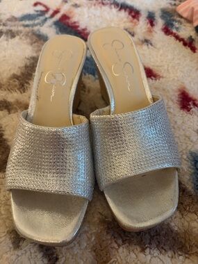 Jessica Simpson Silver Crystal Slide Mules